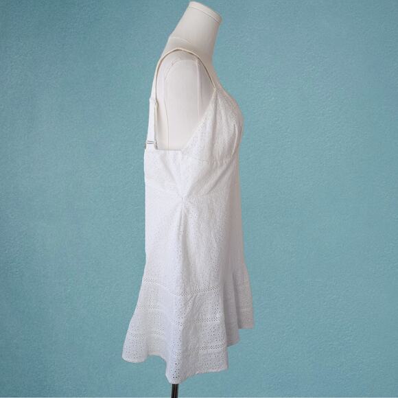 Anthropologie Mare Mare Tatum White Eyelet Mini Dress Large Flare Hem Coquette - Picture 8 of 13